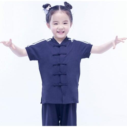 Martial arts leaders new short sleeve boys' and girls' National suit Tang suit Chinese style performance suit two piece martial