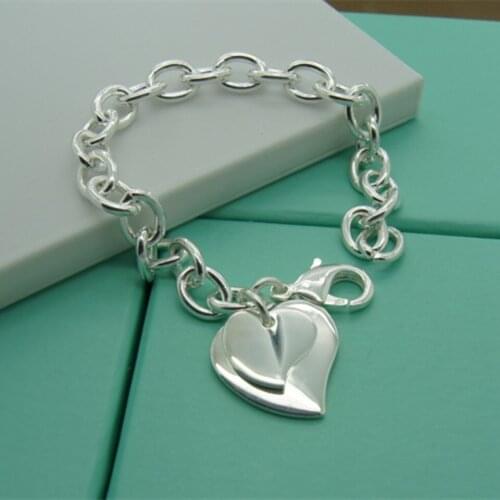 925 Sterling Silver Double Heart Pendant Bracelet For Woman Wedding Engagement Fashion Charm Jewelry