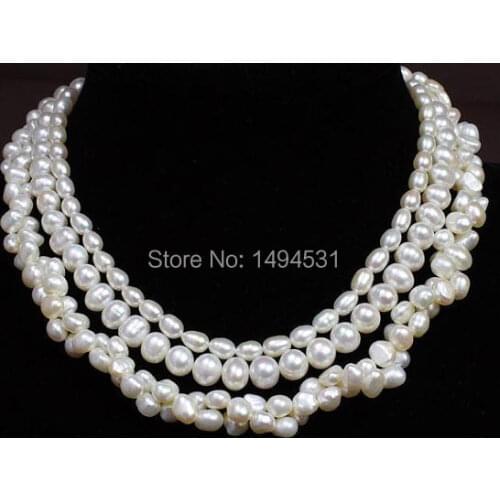 Wholesale Pearl Jewelry 18-20 Inches Multi-Strand White Natural Freshwater Pearl Necklace Shell Flower Clasp -New Free Shipping