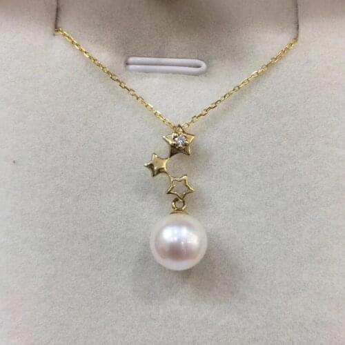 Sinya 18k Au750 gold necklace inlay 0.023ct real Diamond with 9mm natural pearls Y style necklace for women girls fine jewelry