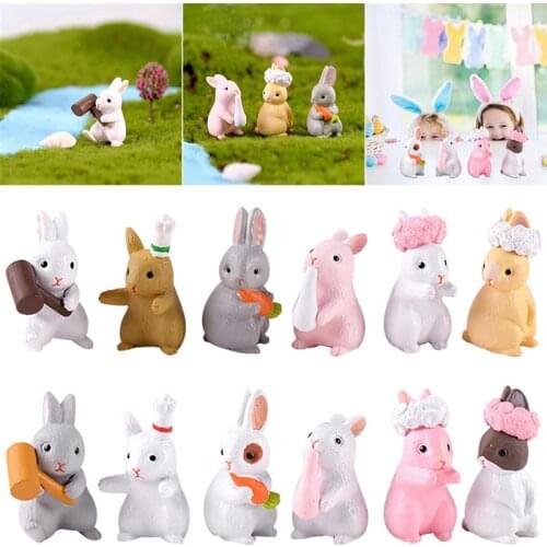 12pcs Easter Miniature Ornament Lovely Rabbit Micro Landscape Decoration Home Crafts For Bonsai Decoration