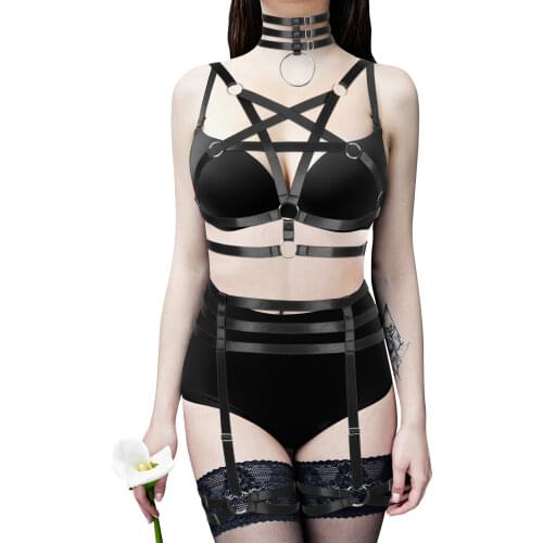 Sexy Women Elastic Harness Set Gothic Bondage Lingerie Bra Body Strap Garter Belt For Stockings Bdsm Sex Fetish Suspender Erotic