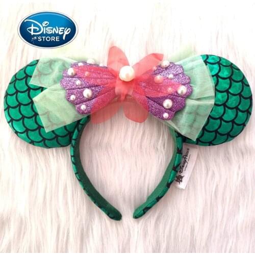 Disney Princess Mermaid Ariel Headband Disneyland Minnie Mickey Ears Plush SHeadwear Children Toys Cosplay Party Decoration Gift