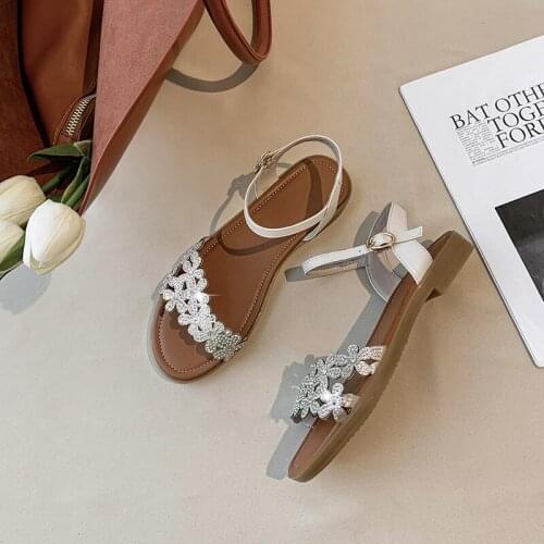 SKLFGXZY Summer New Product Women Sandals Fashion Genuine Leather Womens Shoes Diamond Shining Cowhide Girls Sandals