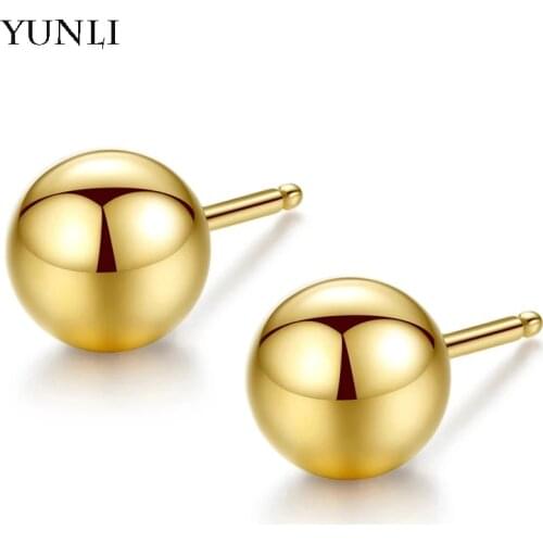 YUNLI Real 18K Gold Stud Earrings Pure AU750 Gold Ball Or Simple Tassel Earrings for Womens Party Fine Jewelry Gifts