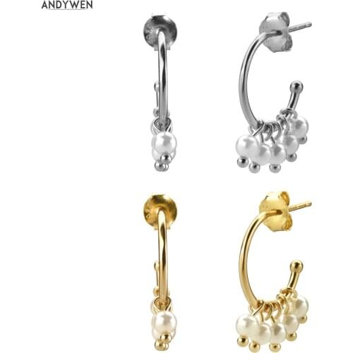 ANDYWEN 925 Sterling Silver New Big Pearl Drop Earring Luxury 5pcs Mini Pearl Circle Pendiente Round Loops Women Fashion Jewelry