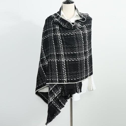 100% Cashmere Scarf Women Simple Design Patchwork Plaid Knitting Tassel 2 Colors Ladies Knitwear Coat New Fashion