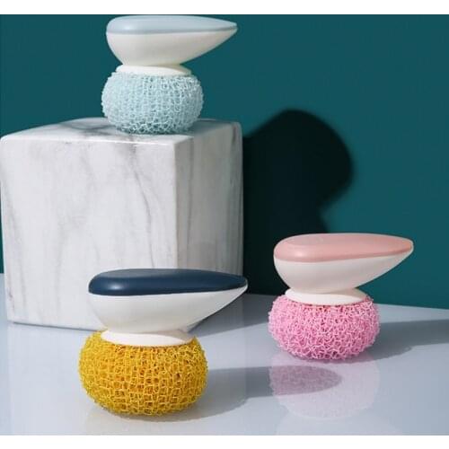 Nylon Ball Cleaning Brush with Handle for Washing Pot Dish Pan Bowl Scrubbing Pad Scrubber Kitchen Cleaner Tool
