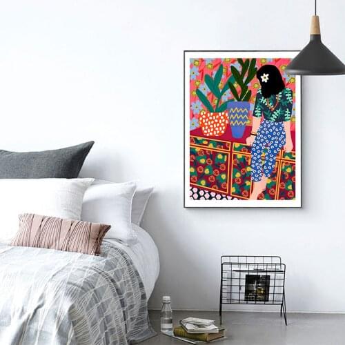 Nordic Cartoon Abstract Plant Poster Girl Canvas Painting Wall Art Pictures For Living Room Unique Home Decor Prins On The Wall