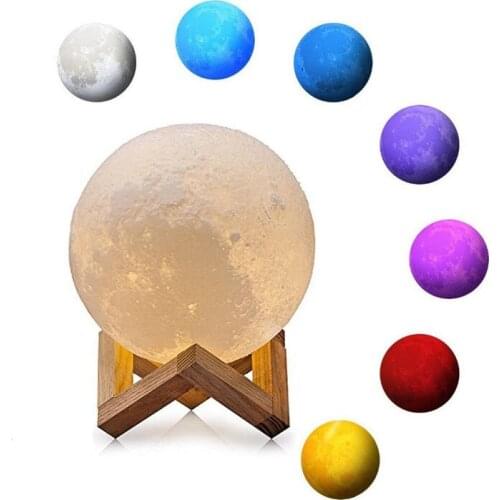 GZMJ 3D Print Lights Moon Lamp Dimmable LED USB Charging Light Bedroom Night Light Touch Switch Wood Light Home Decor Moonlight