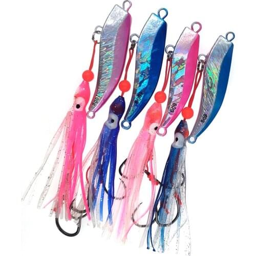 INFOF 1-piece Lead Jig Head 80g 100g Trolling Jigs with Squid Skirts 2 Single-assist Hooks Jigging Saltwater Fishing Lur