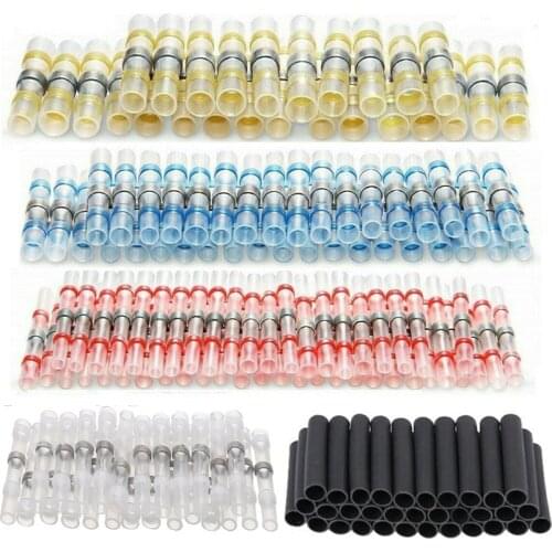 100/30PCS Solder Seal Sleeve Electrical Wire Terminals Heat Shrink Tube Fast Butt Connectors Waterproof Insulated 26-10AWG