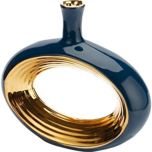 Creative Sapphire Golden Ceramic Vase Gilded Hollow Art Vase Flower Arrangement Tabletop Living Room Home Decoration Accessories