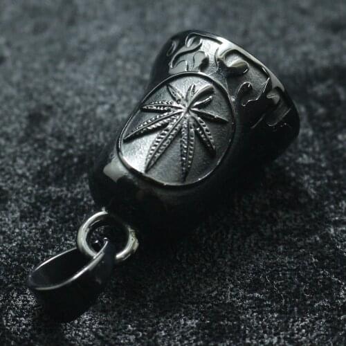 Unisex 316L Stainless Steel Black Leaf Bell Pendant