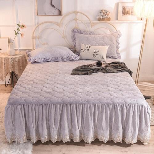Thickening Crystal quilted lace Bedspread Fitted Sheet Pillowcases 2/3pcs Solid Princess Lace Bedding