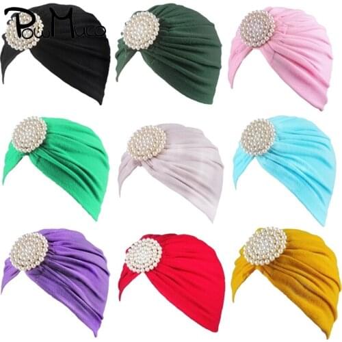 Powmuco Boutique Circular Pearls Adult Indian Hats Autumn and Winter Soft Warm Women Beanie Caps Girls Turban Birthday Gifts