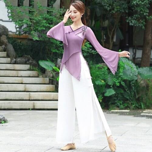 New Female Classical Dance Costumes Classical Dance Gauze Long Sleeve Tops And Pants Oriental Dance Performance Clothes DQL5048