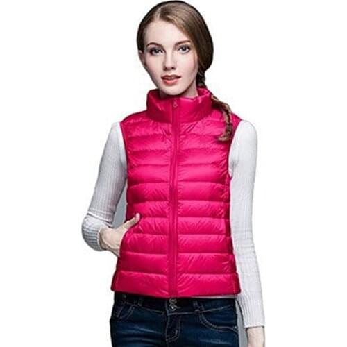Spring Autumn Nylon Womens Down Jacket Stand Collar Sleeveless Cardigan Zipper Slim Solid Thin Vogue Office Lady Down Jacket