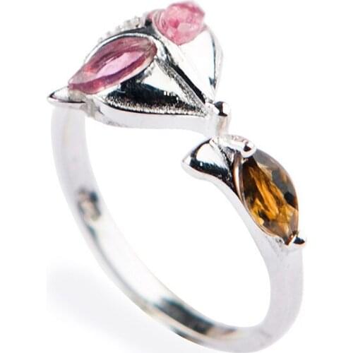 Natural Genuine Tourmaline Gems Stone Crystal Fashion Woman Lady Party Jewelry Ring Adjustable Size Design