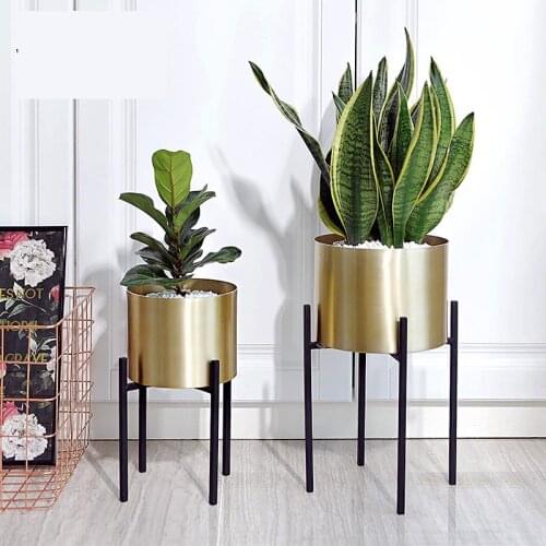 Gold Floor Standing Flower Vase Standing Shelf Metal Vase With Draining Hole
