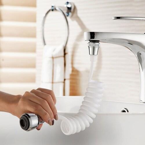 360° Rotatable 1Pcs Faucet Spring Tube Pullable Kitchen Supplies ABS Plastic Long Hose for Bathroom Shower White Portable