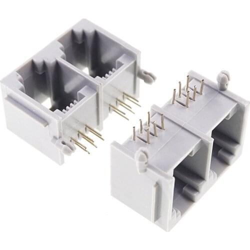 10 pcs Dual Port RJ11 RJ12 Jack Modular Connector 6P6C Right Angle Through Hole PCB Solder Unshielded