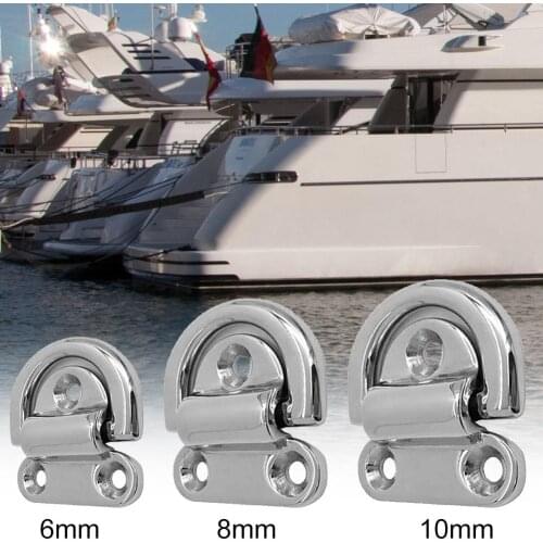 2Pcs Stainless Steel D Ring Deck Folding Pad Eye Lashing Tie Down Cleat for Yacht Motorboat Truck Mirror Polish Marine Grade