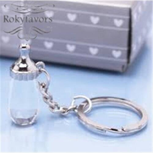 30PCS Crystal Collection Baby Bottle Keychain Baby Christening Gifts Baby Shower Favors Birthday Keepsake