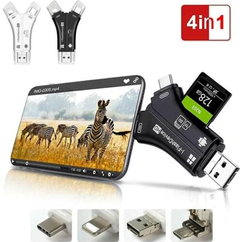 4 in1 USB i-Flash Drive Micro SD/TF Memory Card Reader Adapter For iPhone 12 IOS 14 Android