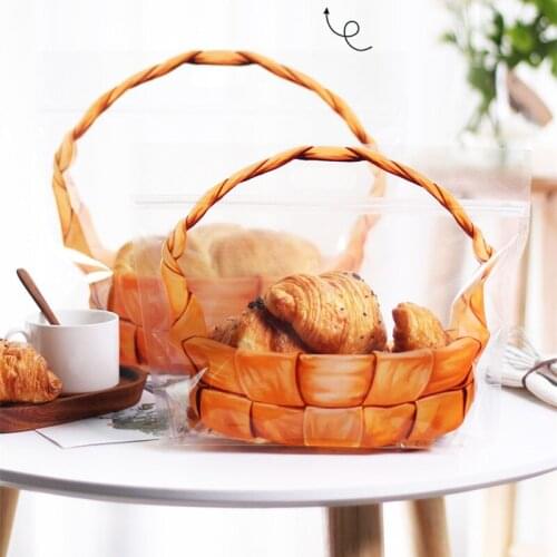 50pcs Net red transparent portable basket pattern self-sealing zipper bag baking packaging bread biscuits candy gift plastic bag