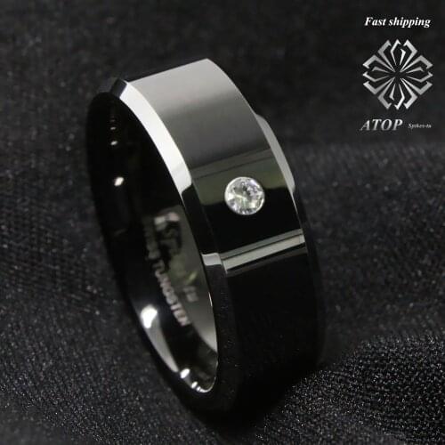 8Mm Mens Tungsten Carbide ring luxury CZ Inlay comfort fit Wedding Band Ring Free Shipping