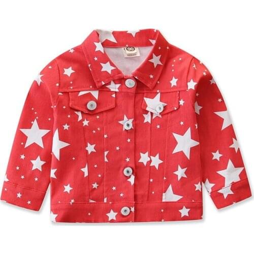 1-6Yrs Children Girls Jackets Warm Autumn Star Printted Coat Fashion Kids Girls Denim Outwear Winter Clothing