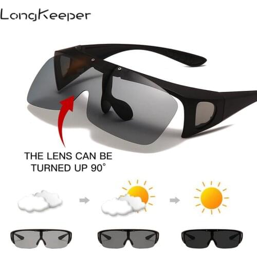 Men Flip Up Lens Polarized Sunglasses Women Photochromic Outdoor Sports Driving Fishing Goggle Male Fit Over Glasses Cover UV400