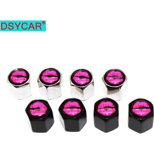 DSYCAR 1Set Car Styling Zinc Alloy Anti-theft Red Lip Style Car Tire Valve Caps Wheel Tires Tire Stem Air Cap Airtight Covers