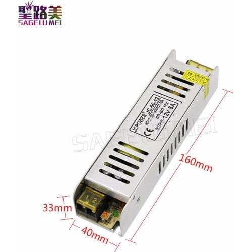 AC 110V - 220V Sliver Shape LED Power Supply DC12V 5A 60W LED Driver Power Adapter LED Lighting Transformers Small volume