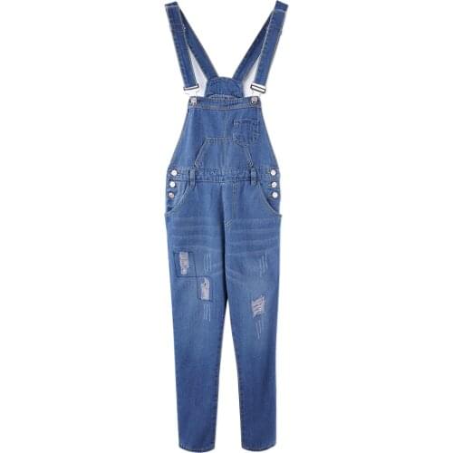 Neatie kiddie Blue Denim Jumpsuit Women Romper Vintage Hole Korean Preppy Style Sweet Casual Pockets Overalls Female Clothes
