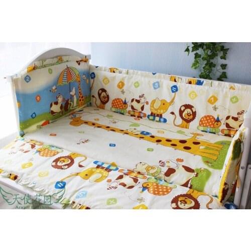 6PCS Baby Bedding Set Cot Kids Bumpers Crib Bedding set 100% Cotton Baby Cot Bed berco bebe (4bumper+sheet+pillow cover)