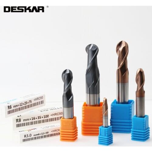1PC DESAKR HRC60 R0.5x4x3x50 R0.75 R1.0 R1.25 R1.5 R2.0 R3.0 Ball Nose Endmills Alloy Milling Cutter 50 Length Lathe Cutting