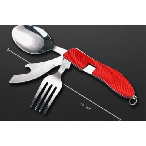 Creative Kitchen Tool Stainless Steel Outdoor Folding Camping Knife, Fork, Spoon and Portable Multi-functional Tableware Set