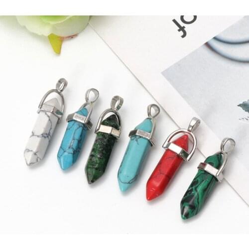 16Pcs Bullet Shape Healing Pointed Chakra Pendant Quartz Crystal Stone Charm DIY LX9E