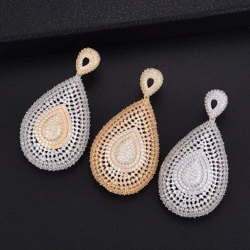 LARRAURI New Luxury Trendy Flower Water Drop Color Mixed Cubic Zirconia Naija Wedding Party Earring Fashion Jewelry for Women