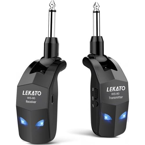 LEKATO 2.4GHz Wireless Guitar Bass System Built-In Rechargeable Guitar Transmitter Guitar Wireless System Transmitter Receiver