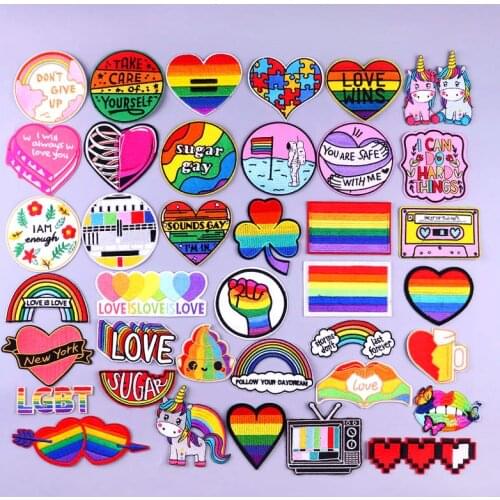 LGBT Patches Colorful Cartoon Hippie Unicorn Embroidery Iron On Patch Clothing Thermoadhesive Patches DIY Accessories Badge
