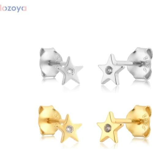 LOZOYA 925 Sterling Silver One Zircon Gift Jewelry Star Stud Earring Piercing Plain Women Fashion Wedding 2021 Rock Punk Clips