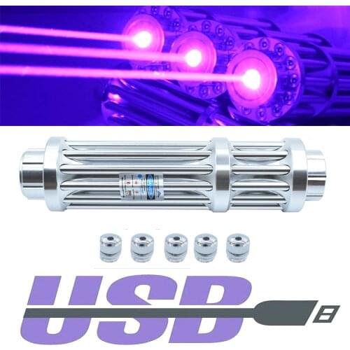 High-power blue laser flashlight USB charging 450nm 10000m focusable green red laser pointer burning match/cigar/candle