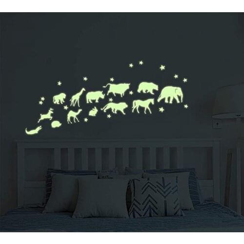 Animals Glow in The Dark Wall Stickers Jungle Adventure Stars Peel and Wallpaper Decals Kids Bedroom Nursery Home Mural Decor