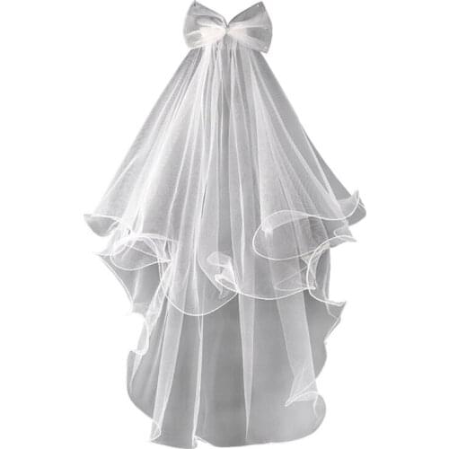 2021 New Girls Communion Veil Bow Embellished with Rhinestone Metal Hair Comb Tulle Veil