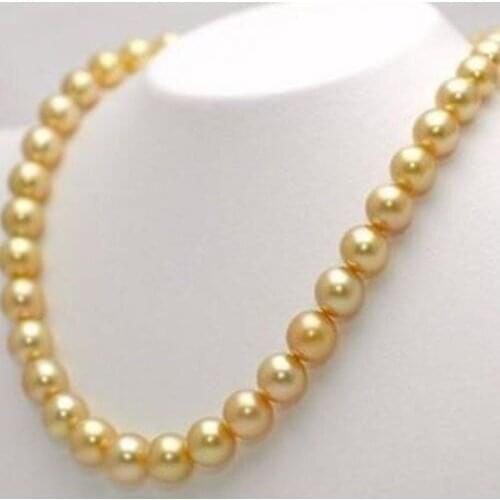 Charming !10mm 18''Yellow Sea Shell Pearl Necklace shipping free