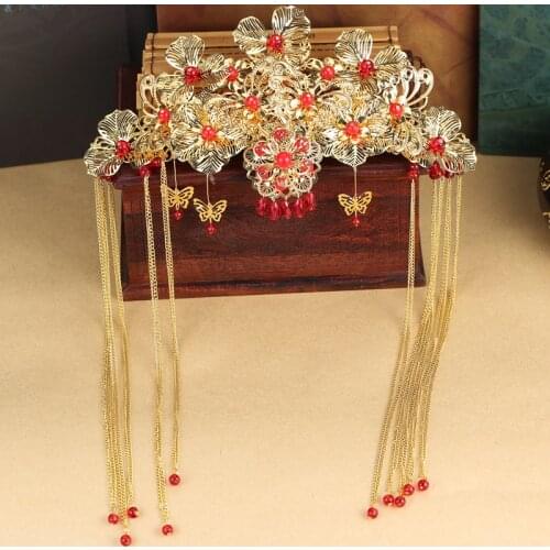 Flowers classical Chinese style hair comb tassle butterfly bridal hair accessories costume wedding Coronet wholesale