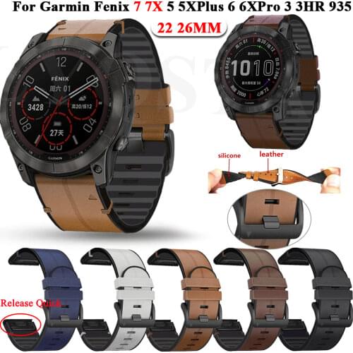 22 26mm Quickfit Smart Watch Strap For Garmin Fenix 6 6X Pro 5X 5 Plus 3HR 935 945 S60 Genuine Leather Silicone Wristband Correa